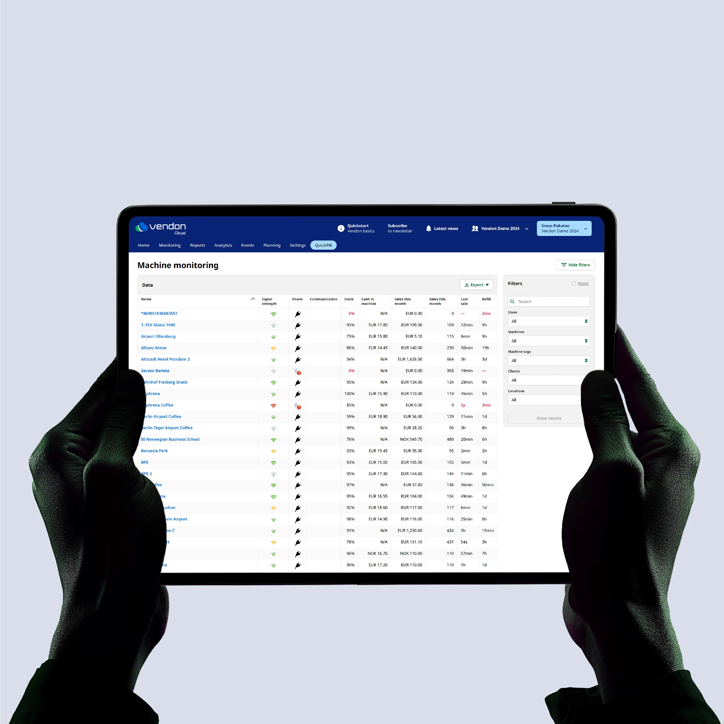 Vendon Cloud machine monitoring