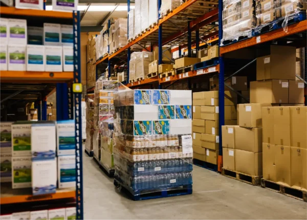 Warehouse pallet full with ready to sell products for vending machines